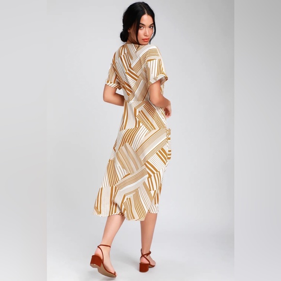 Murni Mustard Yellow Print Button-Up Midi dress - Picture 15 of 16